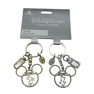 Shanghai Disney Mickey Minnie Silver Gold Keychain Bag Clip